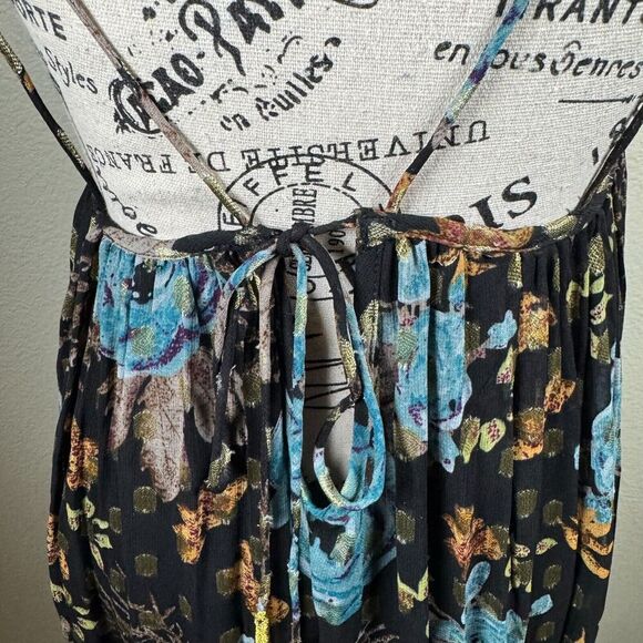 Natural Life The Alice Metallic Maxi Floral Sleeveless Dress Tie Back Sz M Boho - Picture 9 of 12